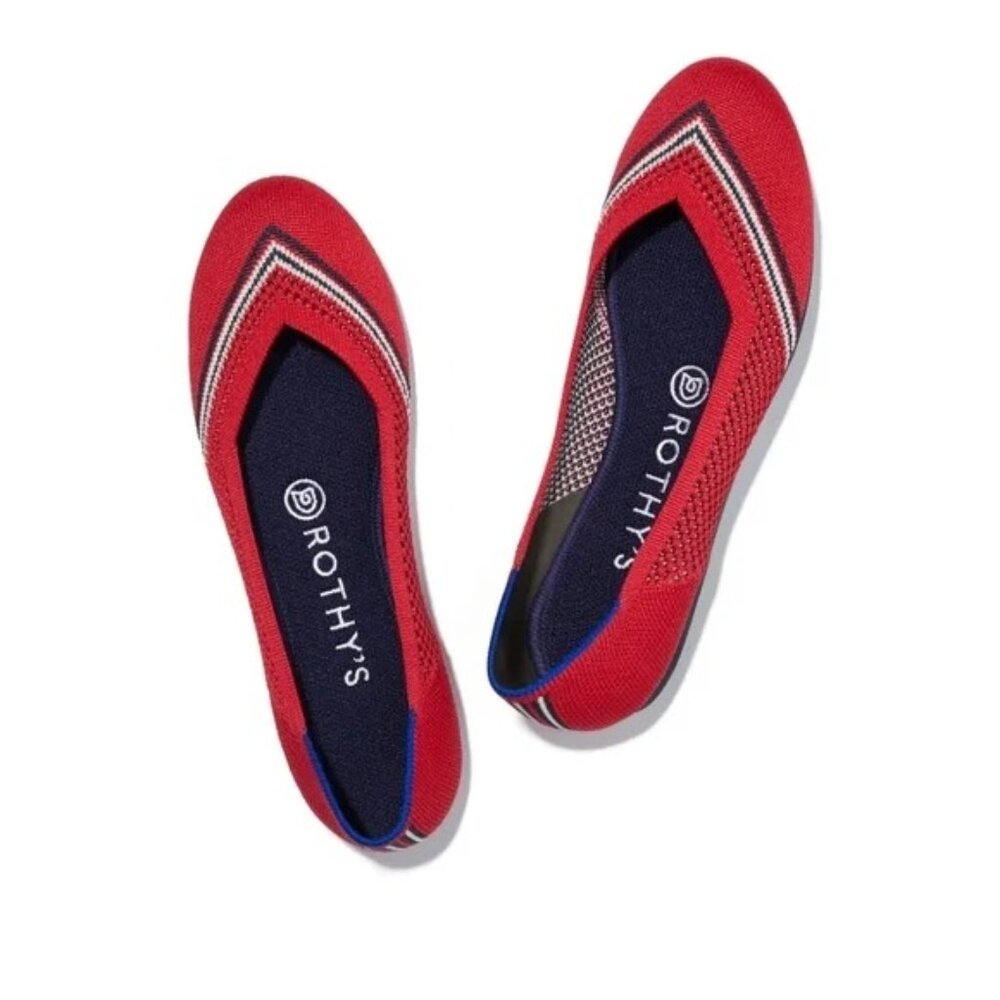 ROTHY's Women's The Flat Cherry Red Stripe Slip On Shoes Size 10
